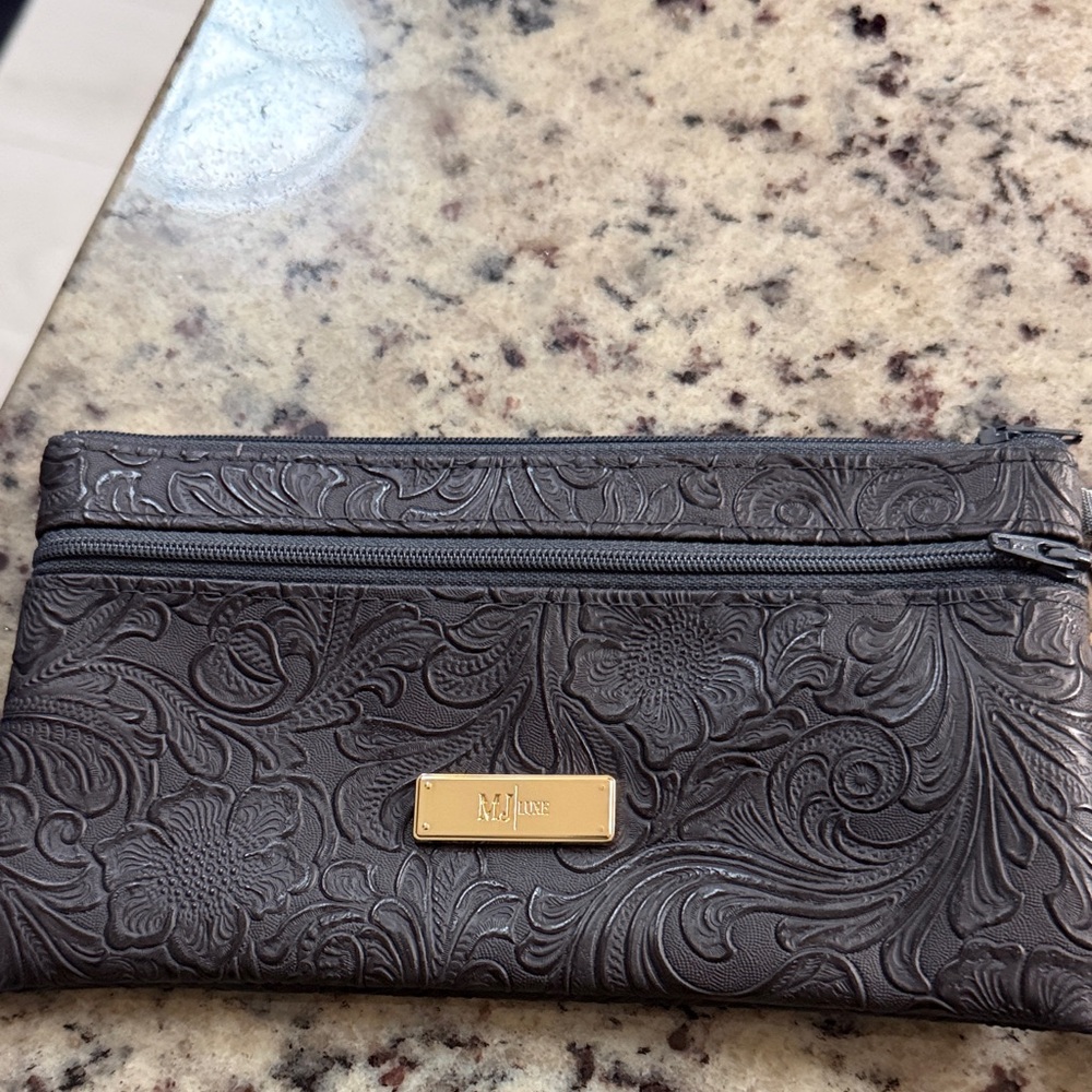 Makeup Junkie Demi More Embossed Gray Clutch